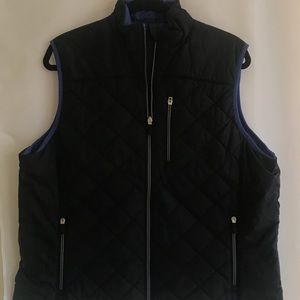 Lands End 1X black w/blue trim and lining quilted vest, NWOT